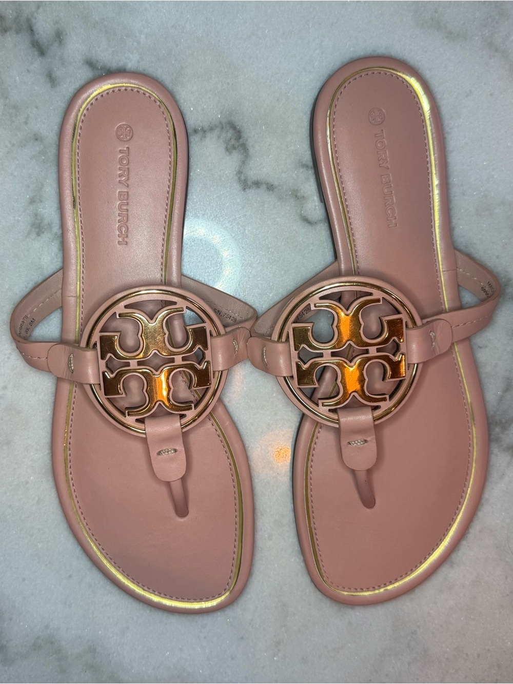 Tory Burch Rose Pink Logo Medallion Thong Sandals